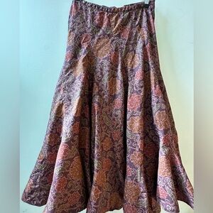 Peruvian Connection A-Line Skirt with Rich Floral Design Cotton